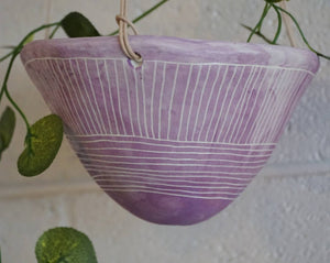 Directional Line Hanging Planter in Glazed Purple & White