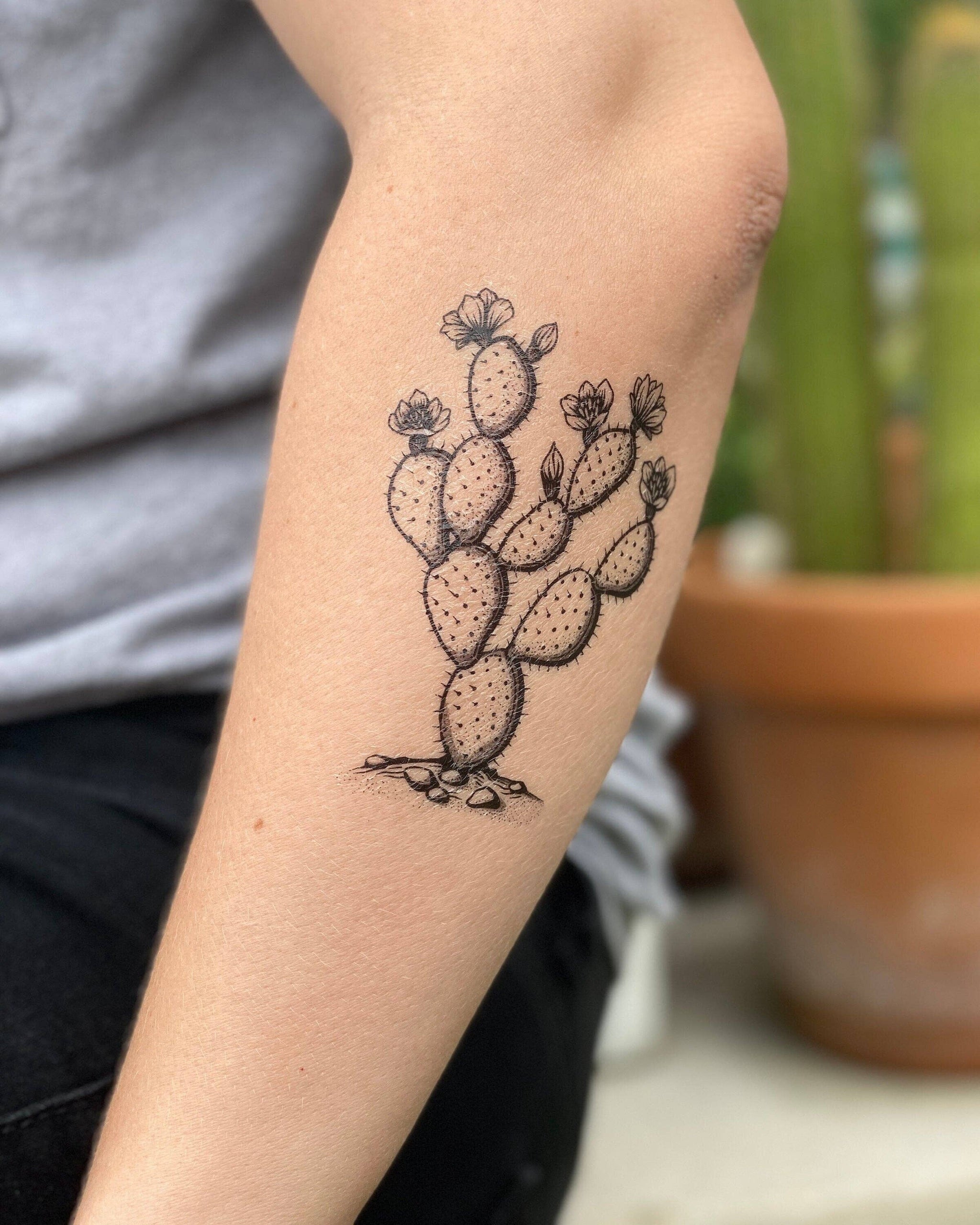 Prickly Pear Cactus Temporary Tattoo – Iconic Style + Home